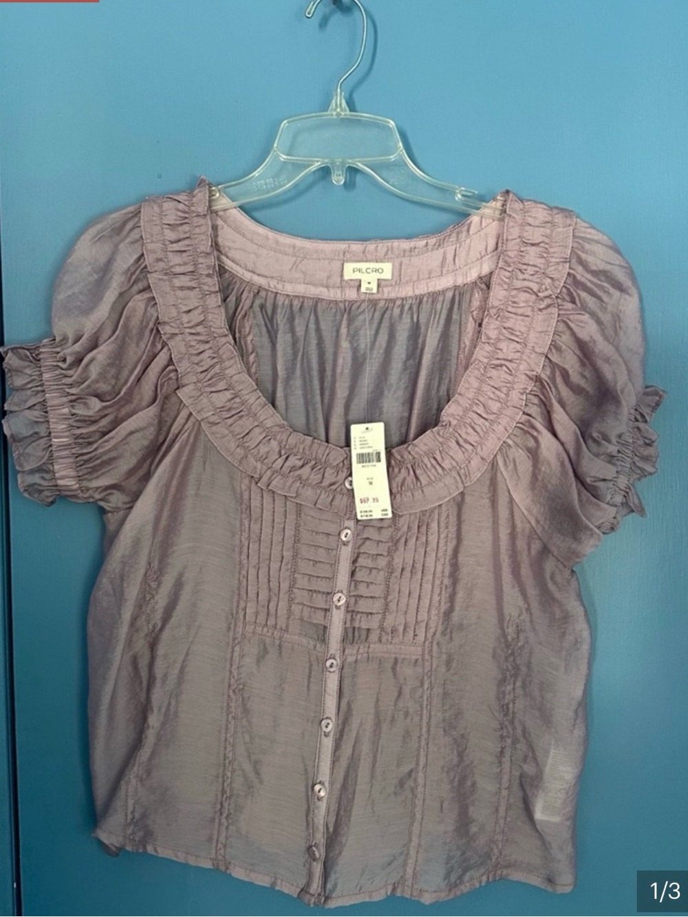 Pilcro Lilac Ruffled Pintuck Button-Front Top - Picture 4 of 5